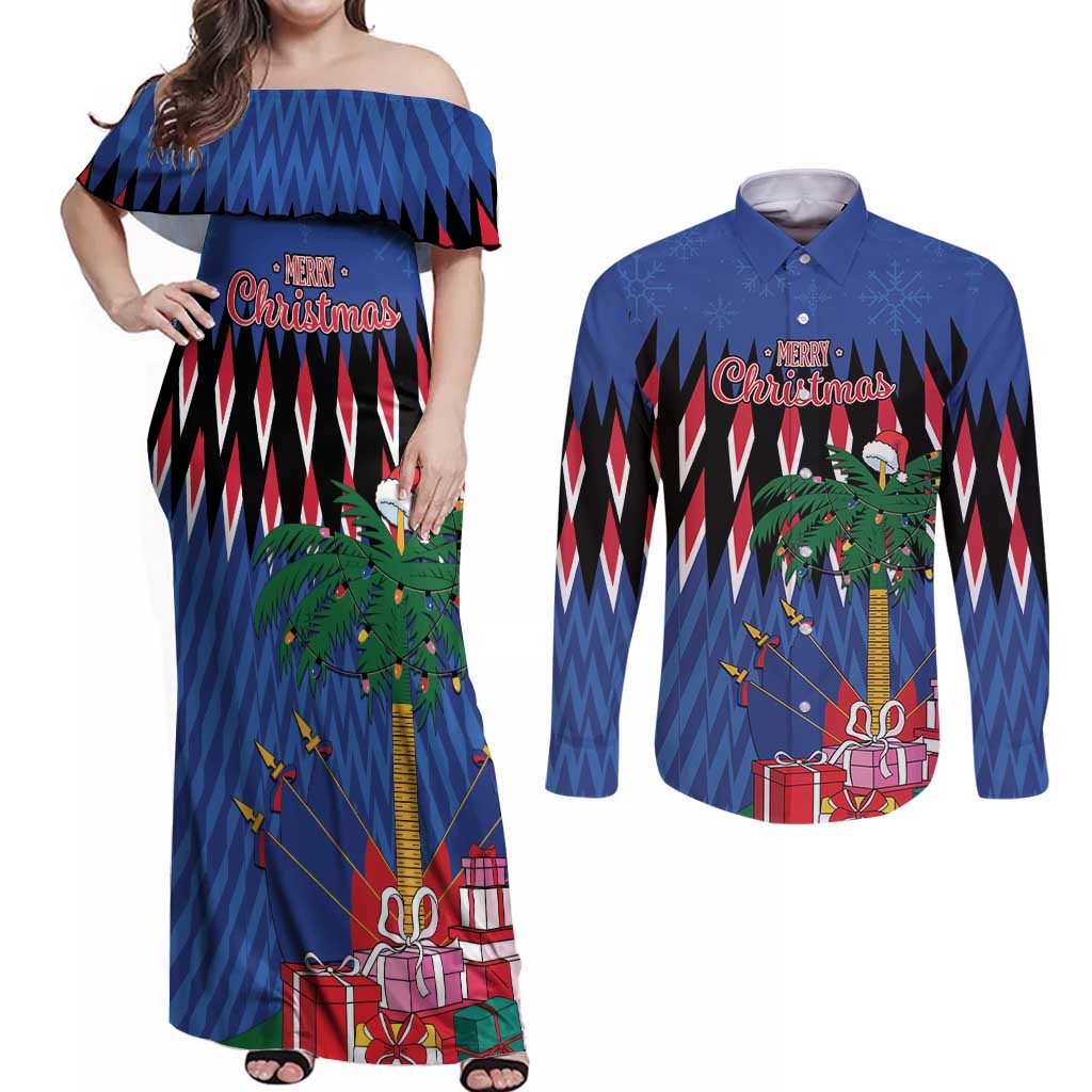 Personalized Haiti Couples Matching Off Shoulder Maxi Dress and Long Sleeve Button Shirt Christmas Festive Vibes LT7 - Wonder Print Shop