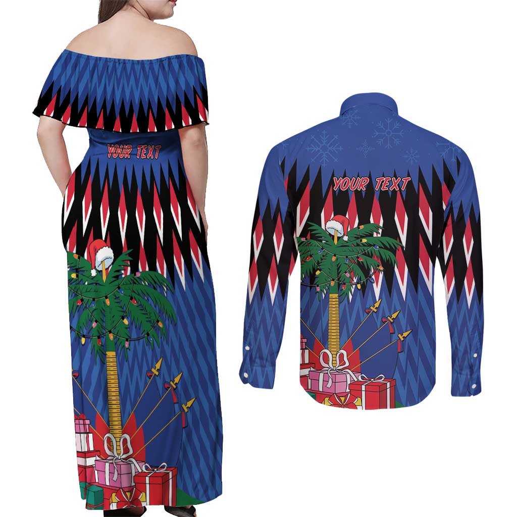 Personalized Haiti Couples Matching Off Shoulder Maxi Dress and Long Sleeve Button Shirt Christmas Festive Vibes LT7 - Wonder Print Shop