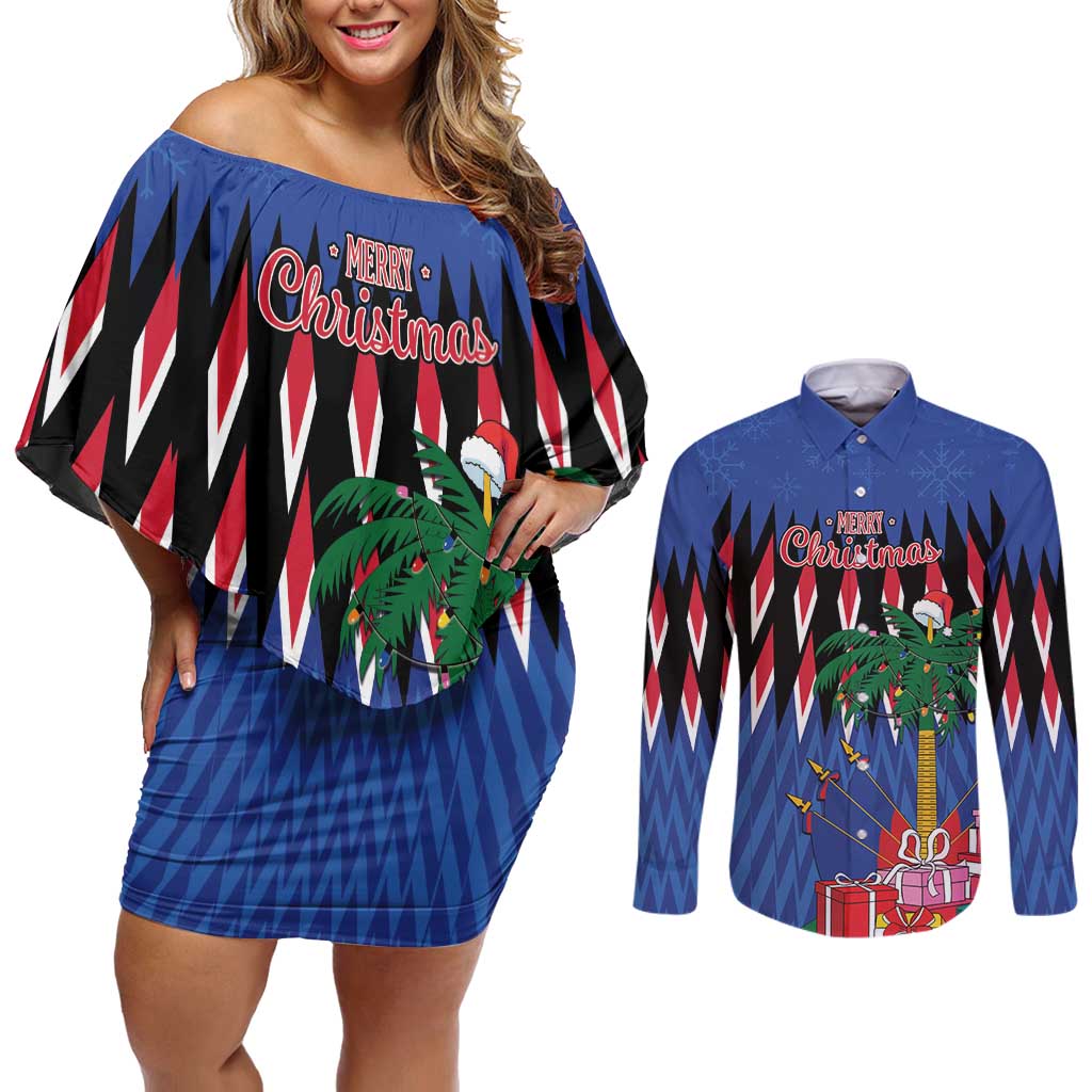 Personalized Haiti Couples Matching Off Shoulder Short Dress and Long Sleeve Button Shirt Christmas Festive Vibes LT7 - Wonder Print Shop