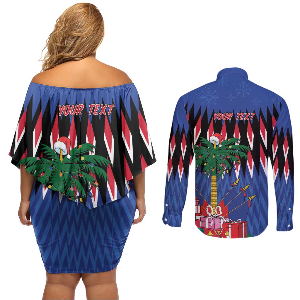 Personalized Haiti Couples Matching Off Shoulder Short Dress and Long Sleeve Button Shirt Christmas Festive Vibes LT7 - Wonder Print Shop