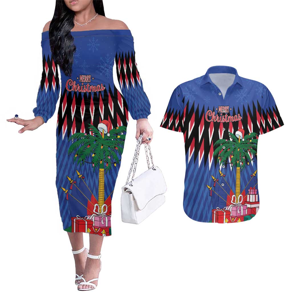 Personalized Haiti Couples Matching Off The Shoulder Long Sleeve Dress and Hawaiian Shirt Christmas Festive Vibes LT7 - Wonder Print Shop