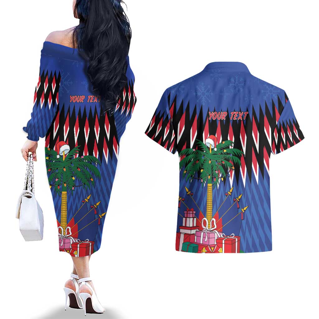 Personalized Haiti Couples Matching Off The Shoulder Long Sleeve Dress and Hawaiian Shirt Christmas Festive Vibes LT7 - Wonder Print Shop