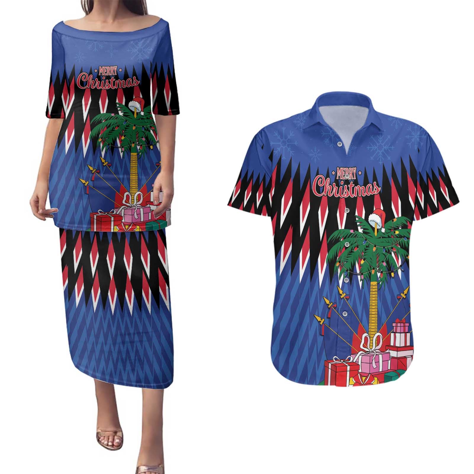 Personalized Haiti Couples Matching Puletasi and Hawaiian Shirt Christmas Festive Vibes LT7 - Wonder Print Shop