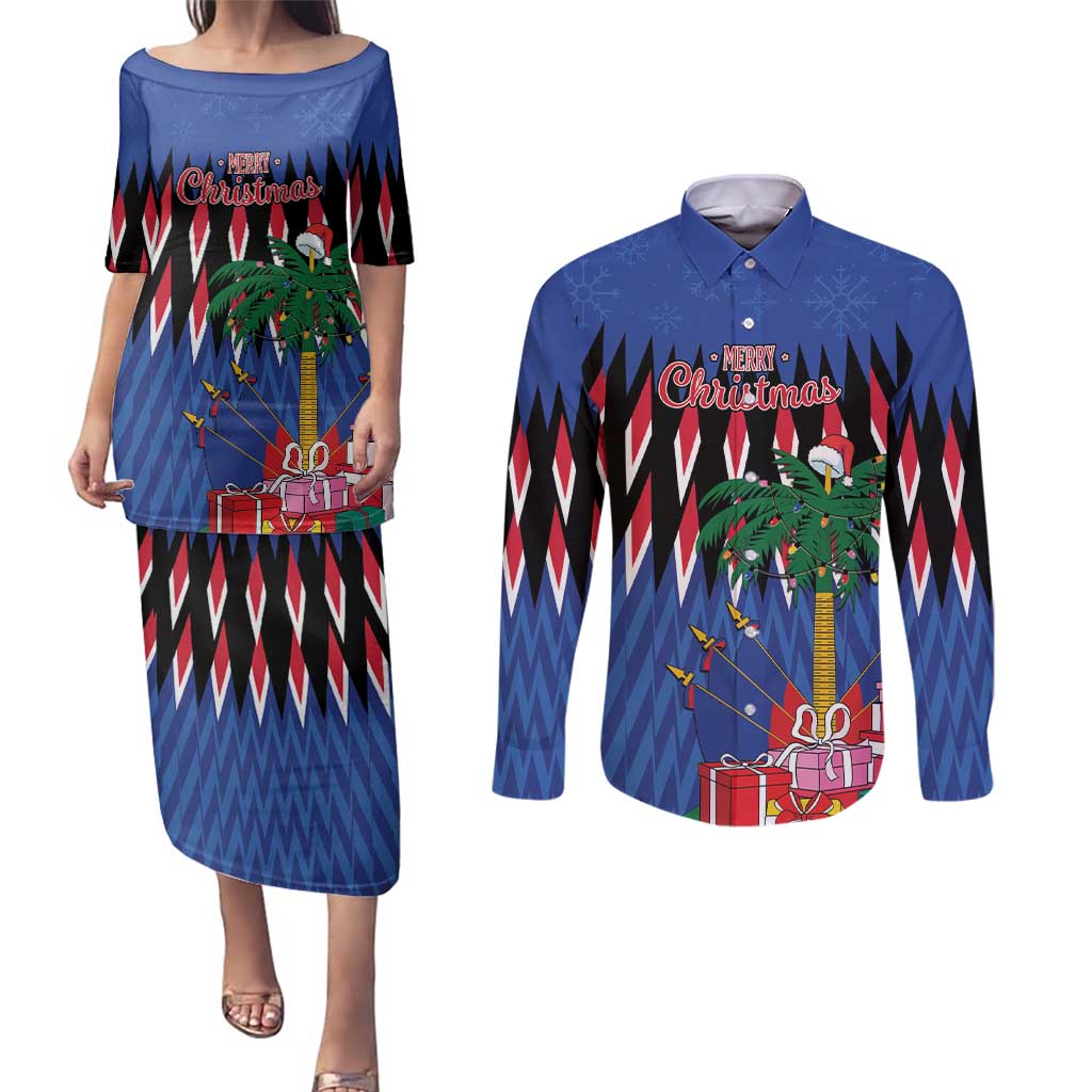 Personalized Haiti Couples Matching Puletasi and Long Sleeve Button Shirt Christmas Festive Vibes LT7 - Wonder Print Shop