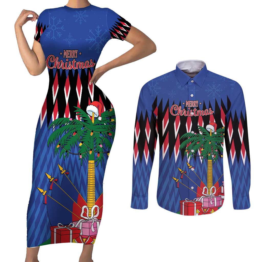 Personalized Haiti Couples Matching Short Sleeve Bodycon Dress and Long Sleeve Button Shirt Christmas Festive Vibes LT7 - Wonder Print Shop