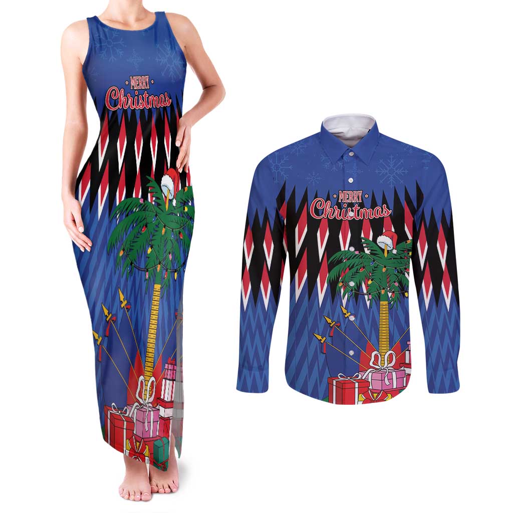 Personalized Haiti Couples Matching Tank Maxi Dress and Long Sleeve Button Shirt Christmas Festive Vibes LT7 - Wonder Print Shop