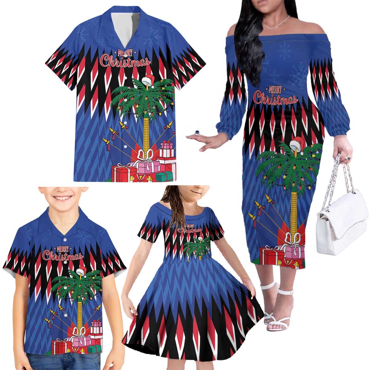 Personalized Haiti Family Matching Off The Shoulder Long Sleeve Dress and Hawaiian Shirt Christmas Festive Vibes - Wonder Print Shop