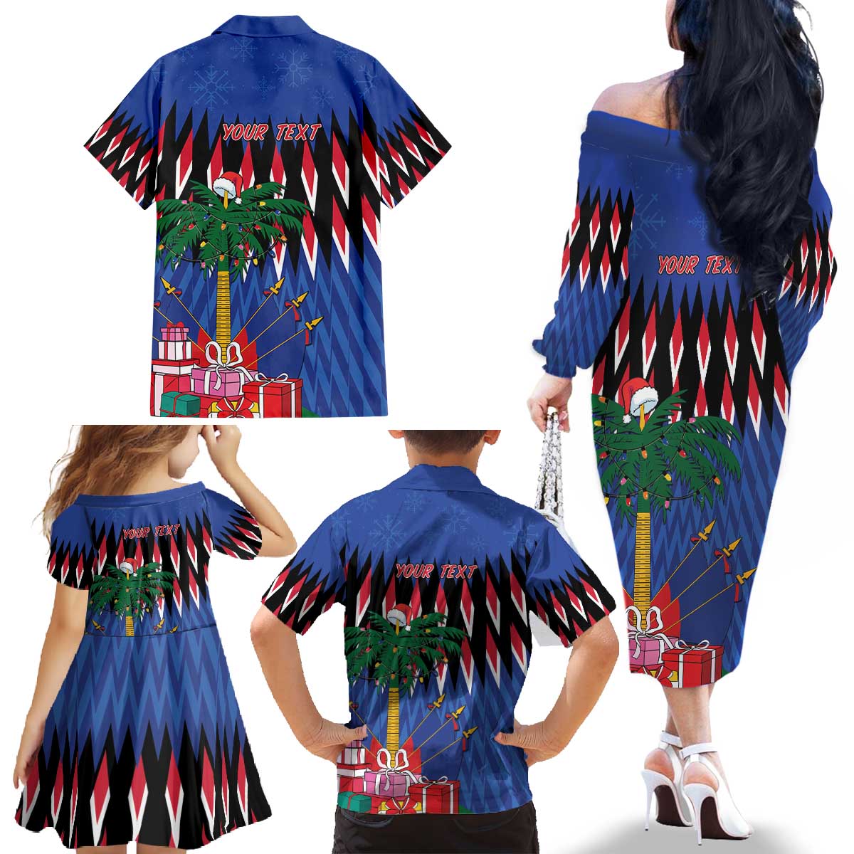 Personalized Haiti Family Matching Off The Shoulder Long Sleeve Dress and Hawaiian Shirt Christmas Festive Vibes - Wonder Print Shop