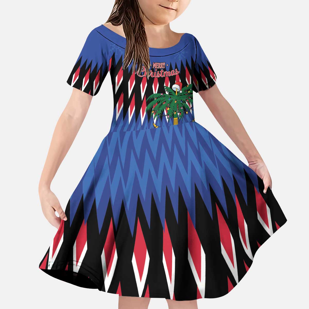 Personalized Haiti Kid Short Sleeve Dress Christmas Festive Vibes - Wonder Print Shop