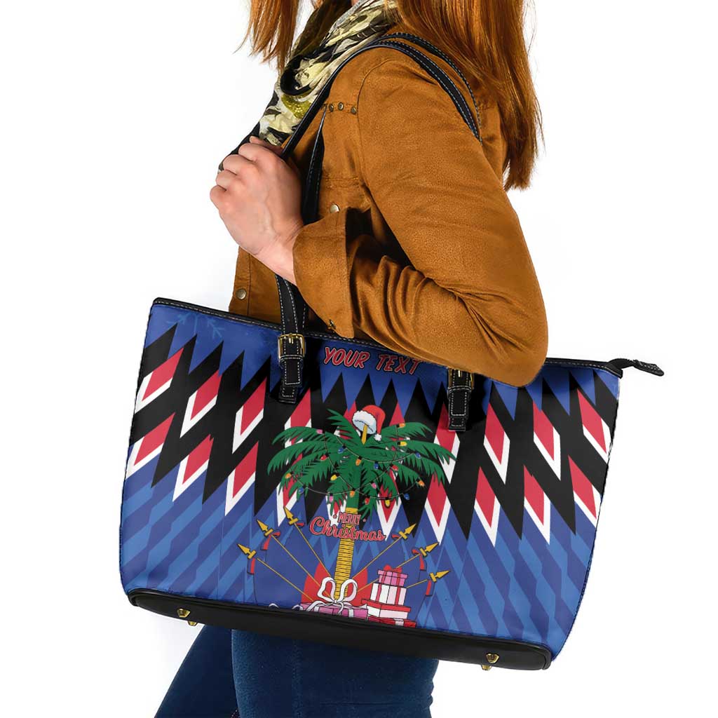 Personalized Haiti Leather Tote Bag Christmas Festive Vibes - Wonder Print Shop
