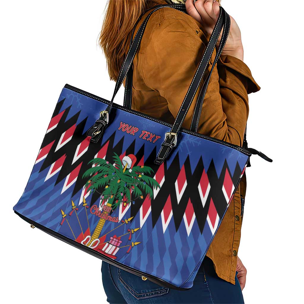 Personalized Haiti Leather Tote Bag Christmas Festive Vibes - Wonder Print Shop