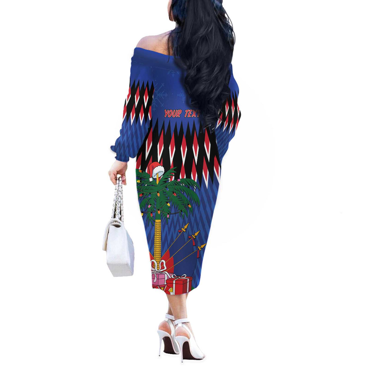 Personalized Haiti Off The Shoulder Long Sleeve Dress Christmas Festive Vibes - Wonder Print Shop