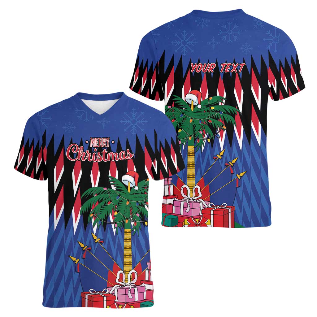 Personalized Haiti Women V-Neck T-Shirt Christmas Festive Vibes - Wonder Print Shop