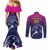 UEA Cricket Custom Couples Matching Mermaid Dress and Long Sleeve Button Shirt Arabian Falcon