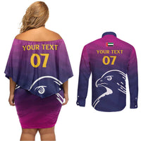 UAE Cricket Custom Couples Matching Off Shoulder Short Dress and Long Sleeve Button Shirt Arabian Falcon LT7 - Wonder Print Shop