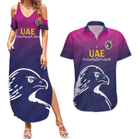UAE Cricket Custom Couples Matching Summer Maxi Dress and Hawaiian Shirt Arabian Falcon LT7 - Wonder Print Shop
