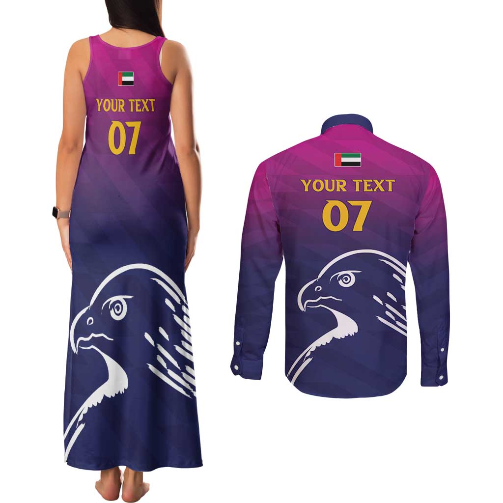 UAE Cricket Custom Couples Matching Tank Maxi Dress and Long Sleeve Button Shirt Arabian Falcon LT7 - Wonder Print Shop