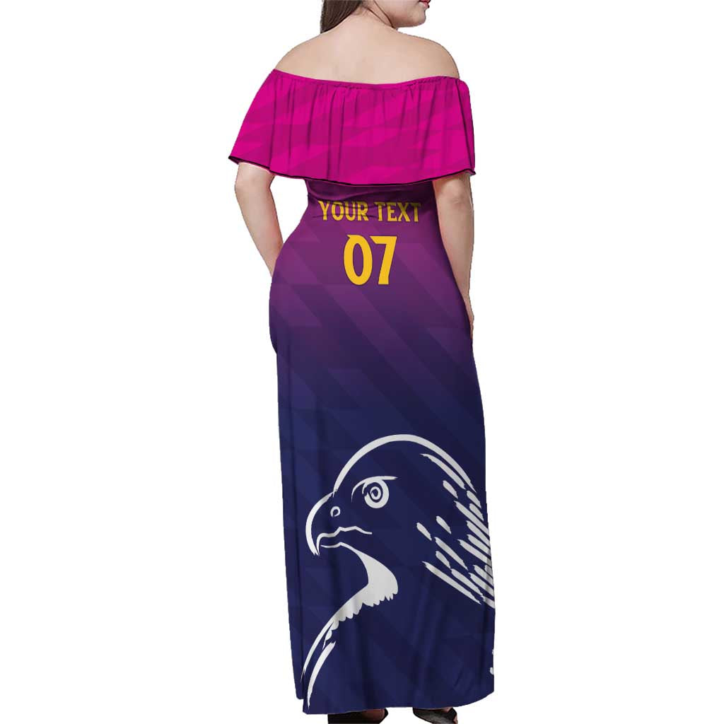 UAE Cricket Custom Family Matching Off Shoulder Maxi Dress and Hawaiian Shirt Arabian Falcon LT7 - Wonder Print Shop