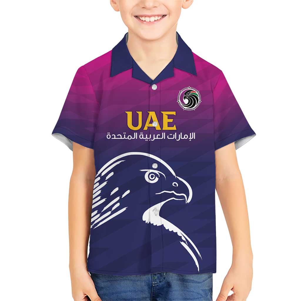UAE Cricket Custom Family Matching Short Sleeve Bodycon Dress and Hawaiian Shirt Arabian Falcon - Wonder Print Shop