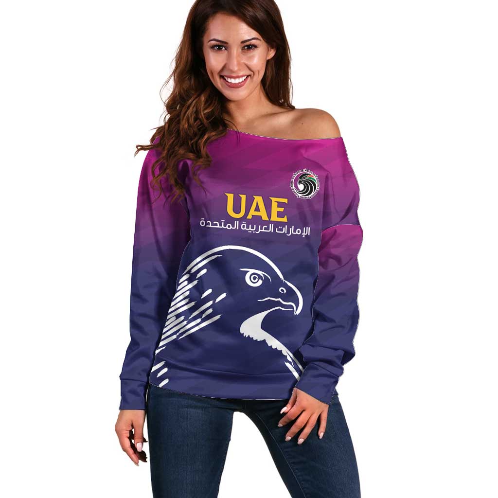 UAE Cricket Custom Off Shoulder Sweater Arabian Falcon - Wonder Print Shop