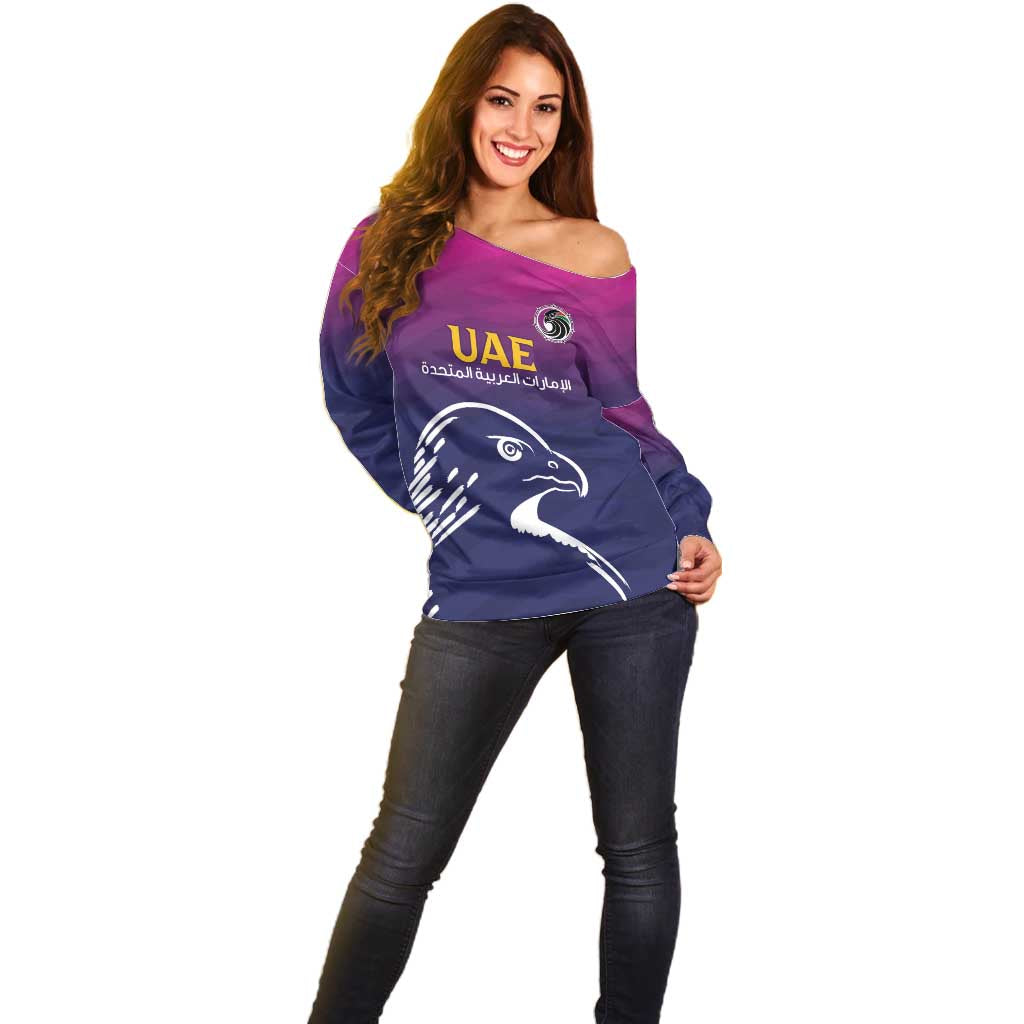 UAE Cricket Custom Off Shoulder Sweater Arabian Falcon - Wonder Print Shop