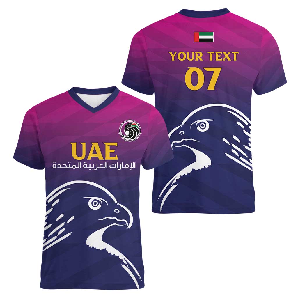 UAE Cricket Custom Women V-Neck T-Shirt Arabian Falcon - Wonder Print Shop