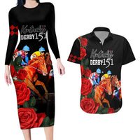 Horse Racing Custom Couples Matching Long Sleeve Bodycon Dress and Hawaiian Shirt 151st Anniversary Race For the Roses LT7