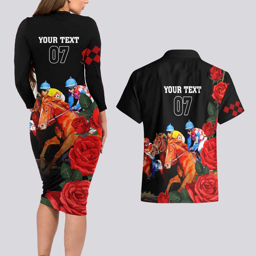 Horse Racing Custom Couples Matching Long Sleeve Bodycon Dress and Hawaiian Shirt 151st Anniversary Race For the Roses LT7