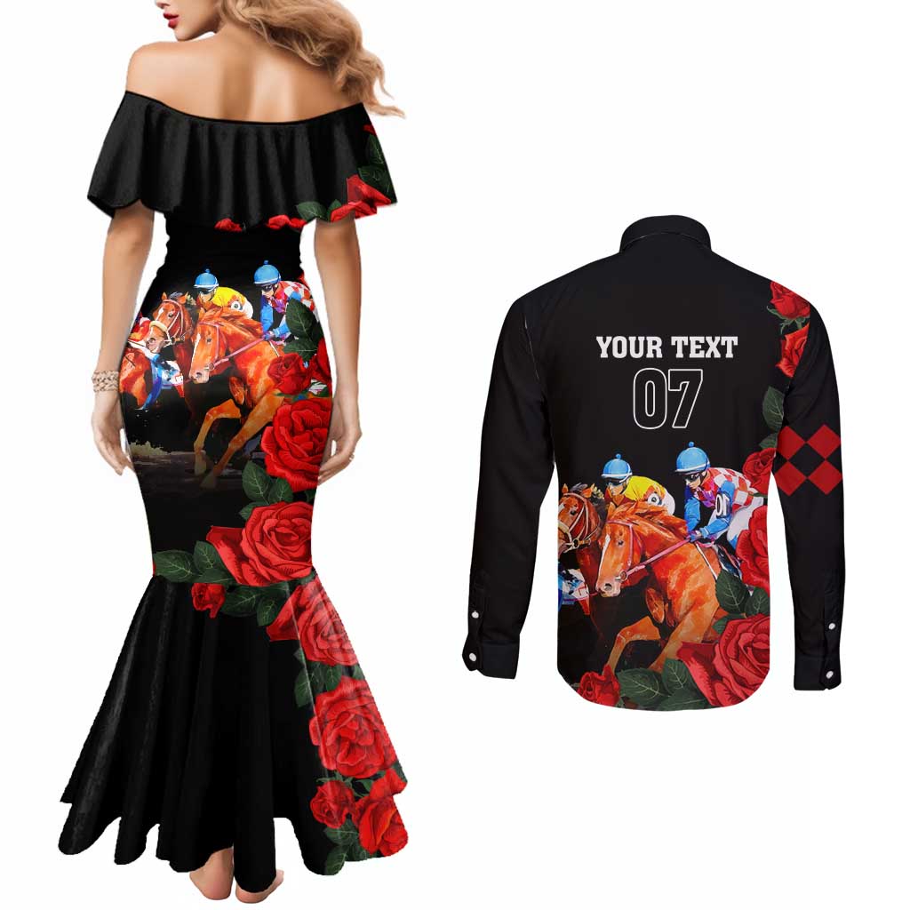 Horse Racing Custom Couples Matching Mermaid Dress and Long Sleeve Button Shirt 151st Anniversary Race For the Roses LT7