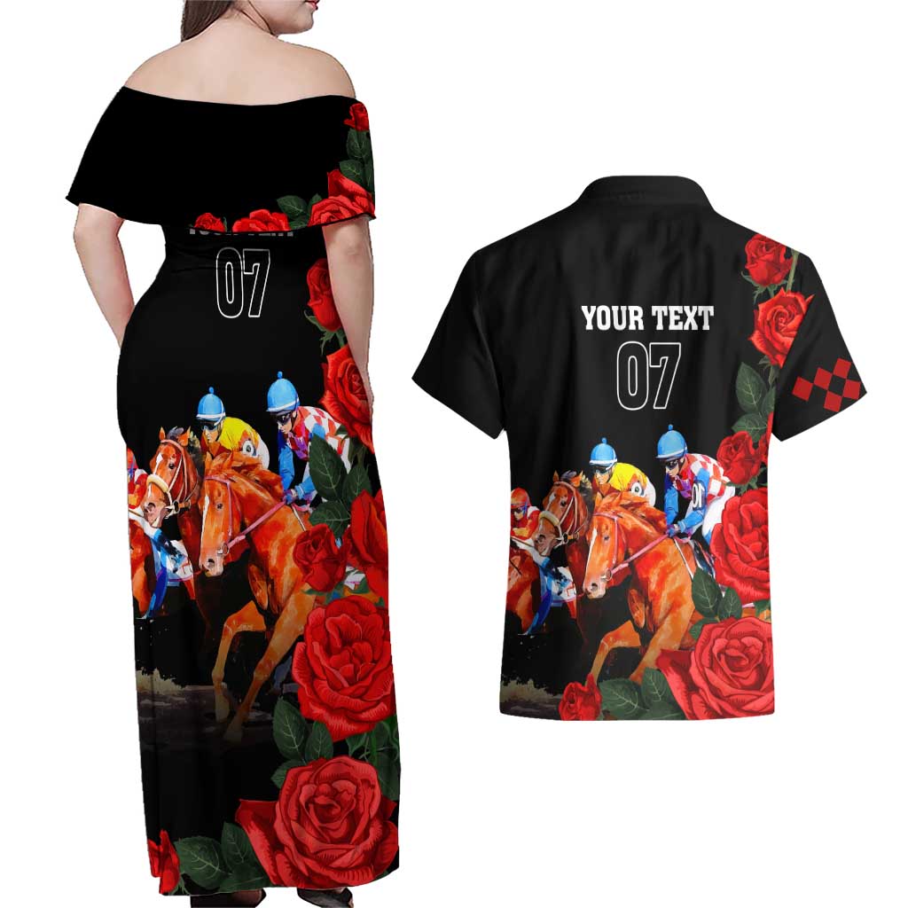 Horse Racing Custom Couples Matching Off Shoulder Maxi Dress and Hawaiian Shirt 151st Anniversary Race For the Roses LT7