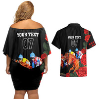 Horse Racing Custom Couples Matching Off Shoulder Short Dress and Hawaiian Shirt 151st Anniversary Race For the Roses LT7
