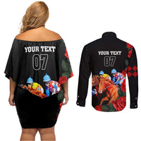 Horse Racing Custom Couples Matching Off Shoulder Short Dress and Long Sleeve Button Shirt 151st Anniversary Race For the Roses LT7