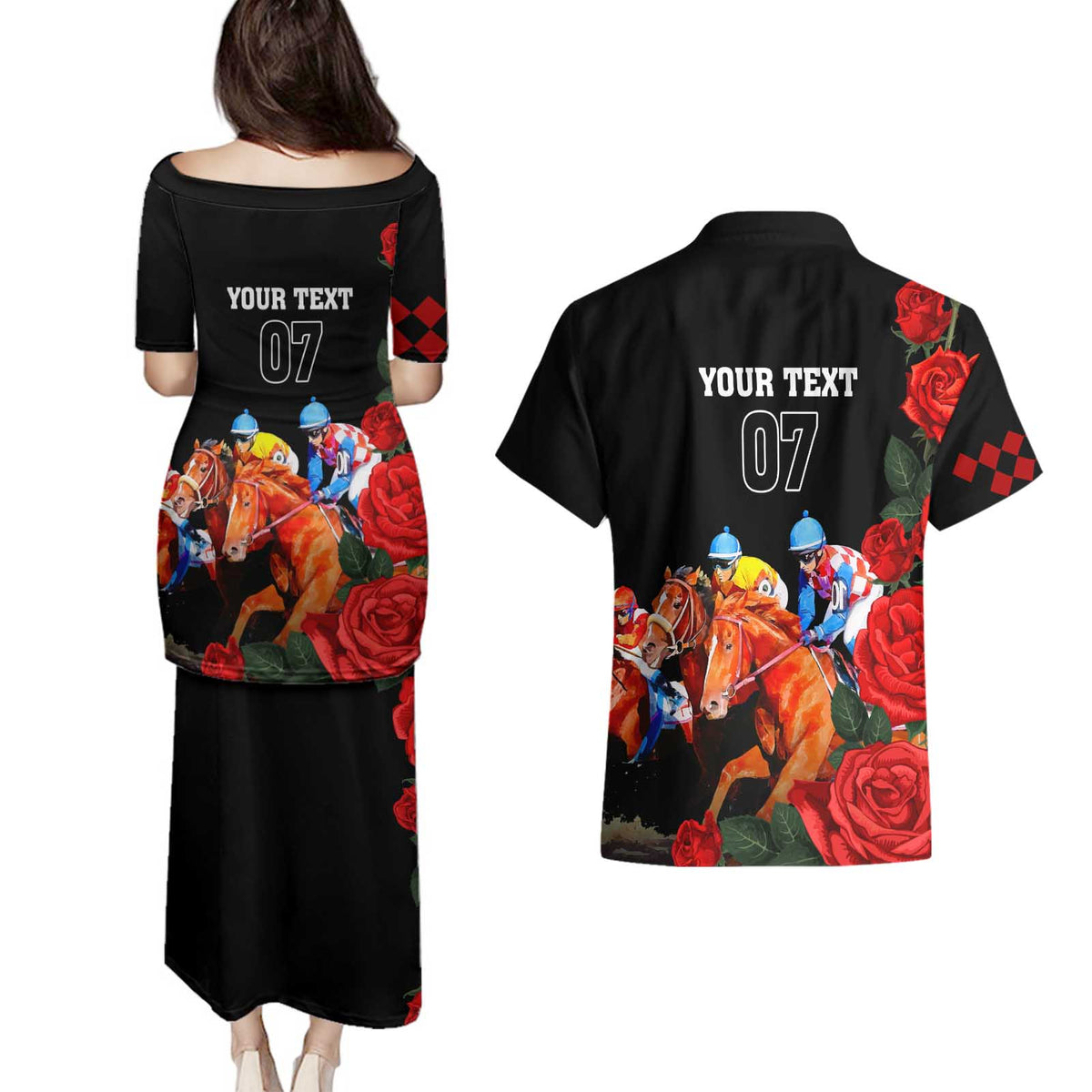 Horse Racing Custom Couples Matching Puletasi and Hawaiian Shirt 151st Anniversary Race For the Roses LT7