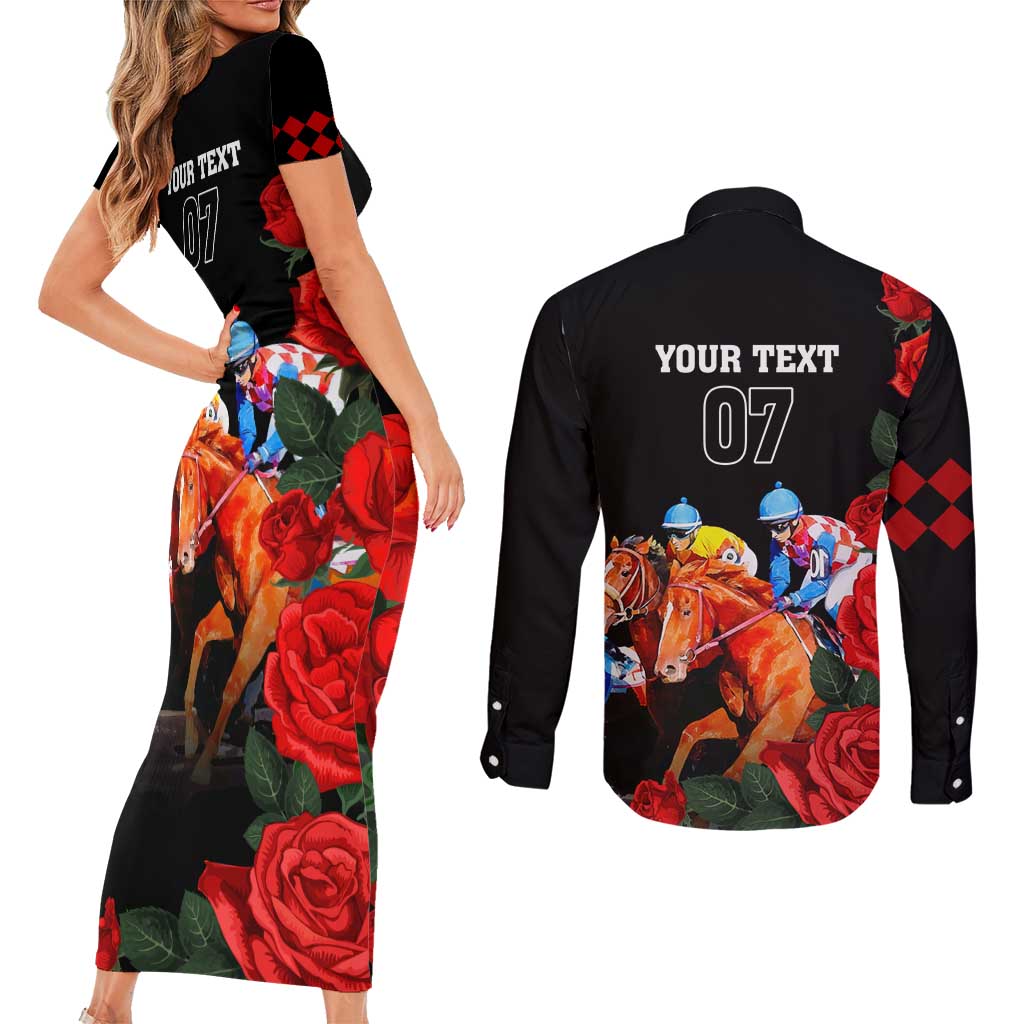 Horse Racing Custom Couples Matching Short Sleeve Bodycon Dress and Long Sleeve Button Shirt 151st Anniversary Race For the Roses LT7
