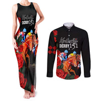 Horse Racing Custom Couples Matching Tank Maxi Dress and Long Sleeve Button Shirt 151st Anniversary Race For the Roses LT7