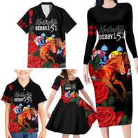 Horse Racing Custom Family Matching Long Sleeve Bodycon Dress and Hawaiian Shirt 151st Anniversary Race For the Roses LT7