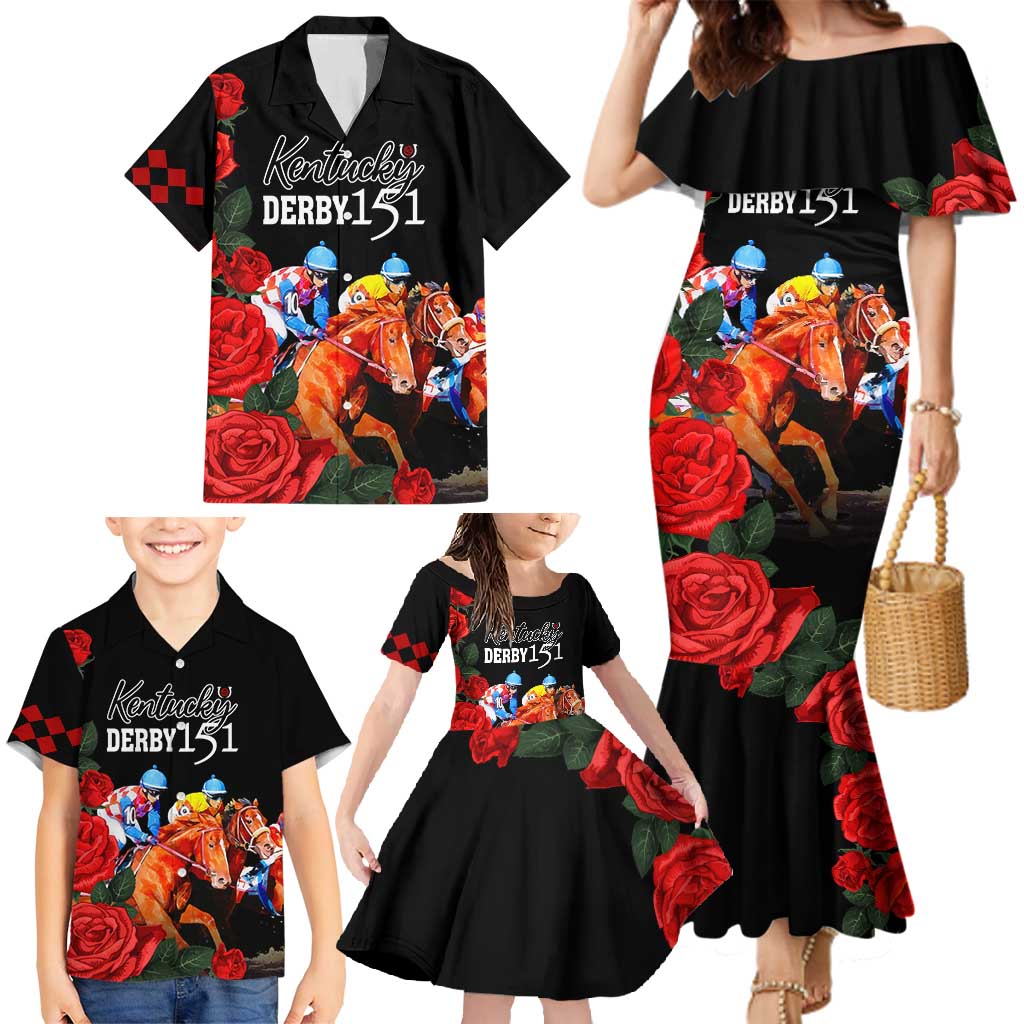 Horse Racing Custom Family Matching Mermaid Dress and Hawaiian Shirt 151st Anniversary Race For the Roses LT7