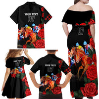 Horse Racing Custom Family Matching Off Shoulder Maxi Dress and Hawaiian Shirt 151st Anniversary Race For the Roses LT7
