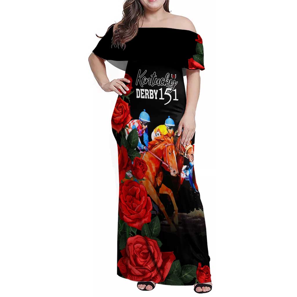 Horse Racing Custom Family Matching Off Shoulder Maxi Dress and Hawaiian Shirt 151st Anniversary Race For the Roses LT7
