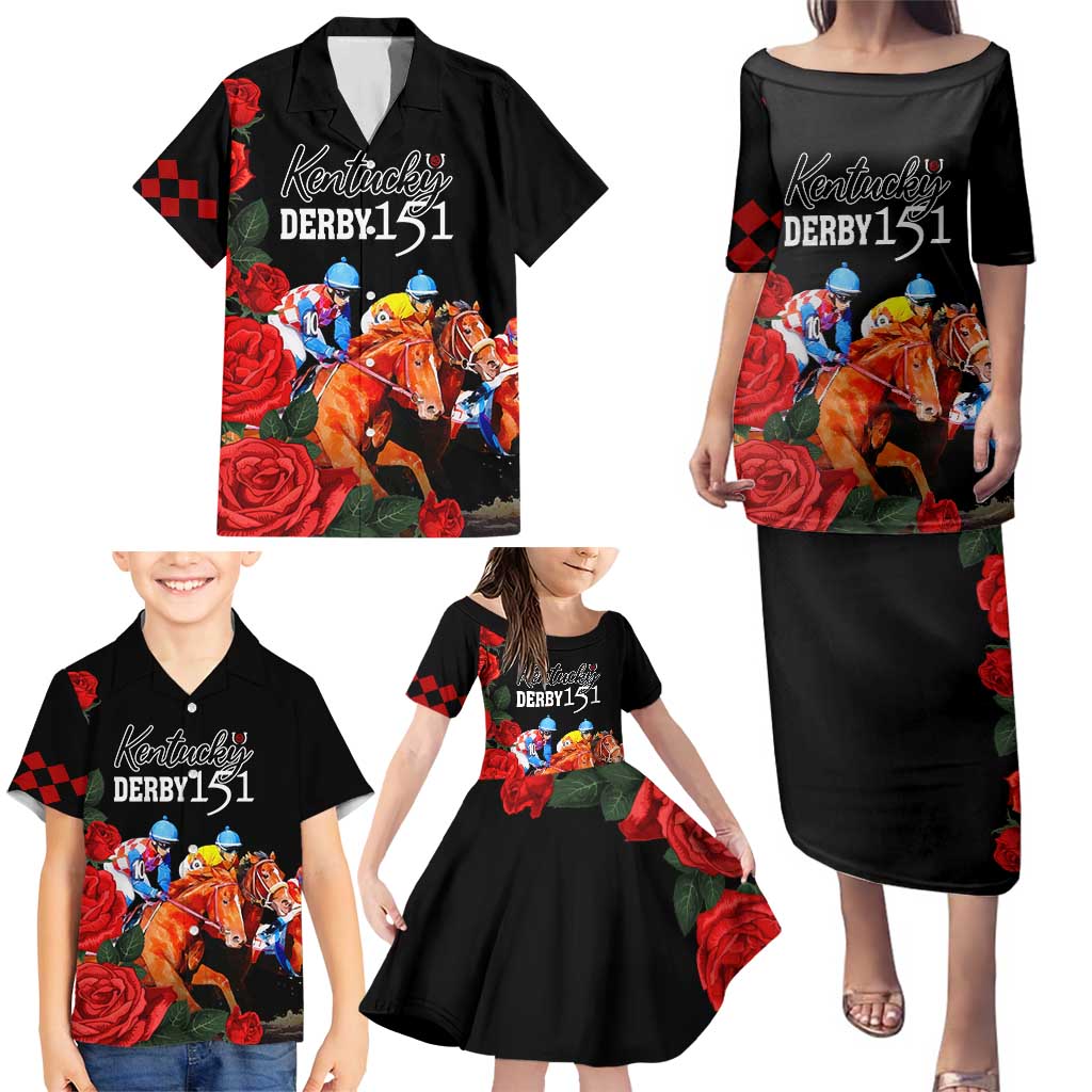 Horse Racing Custom Family Matching Puletasi and Hawaiian Shirt 151st Anniversary Race For the Roses LT7
