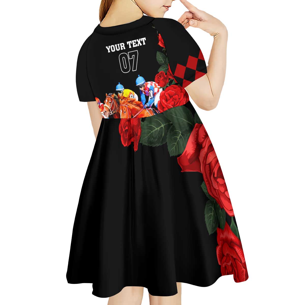 Horse Racing Custom Kid Short Sleeve Dress 151st Anniversary Race For the Roses LT7