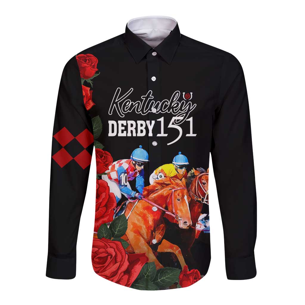 Horse Racing Custom Long Sleeve Button Shirt 151st Anniversary Race For the Roses LT7