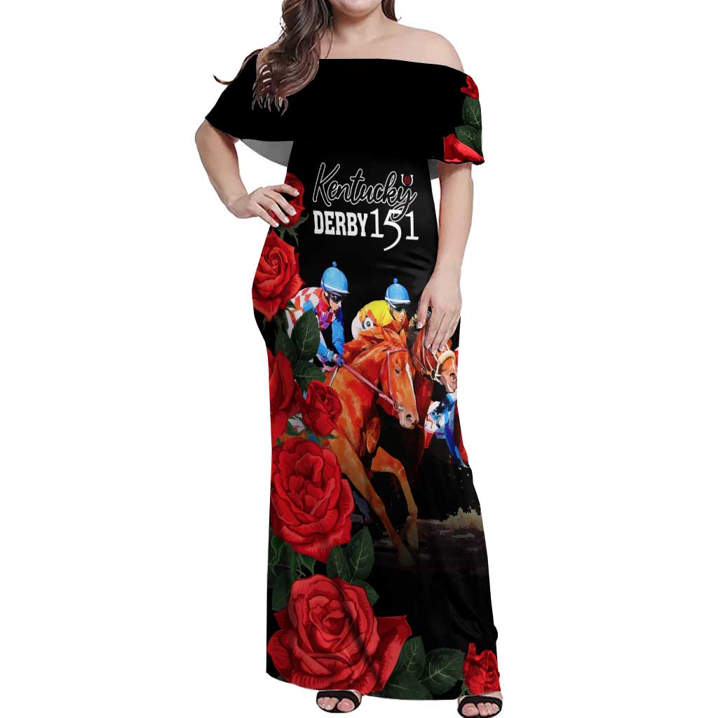 Horse Racing Custom Off Shoulder Maxi Dress 151st Anniversary Race For the Roses LT7