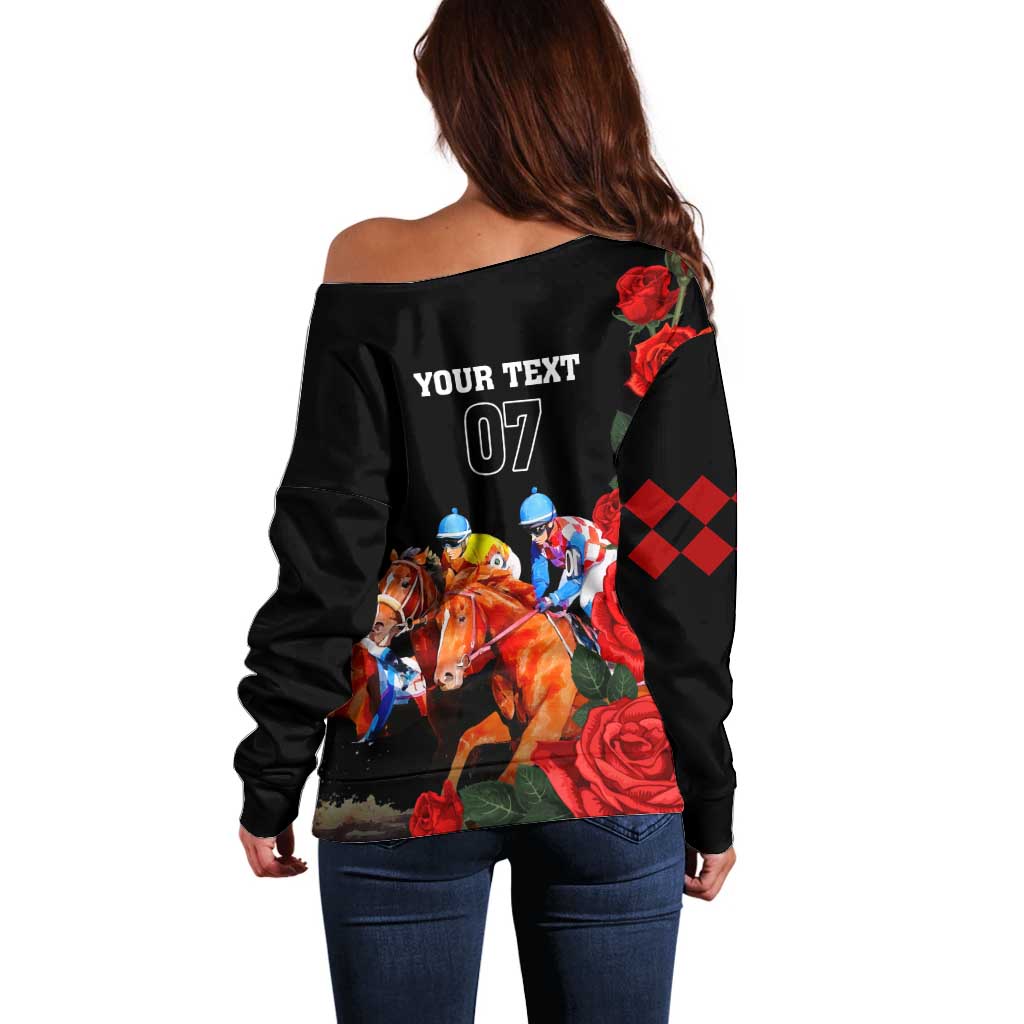 Horse Racing Custom Off Shoulder Sweater 151st Anniversary Race For the Roses LT7