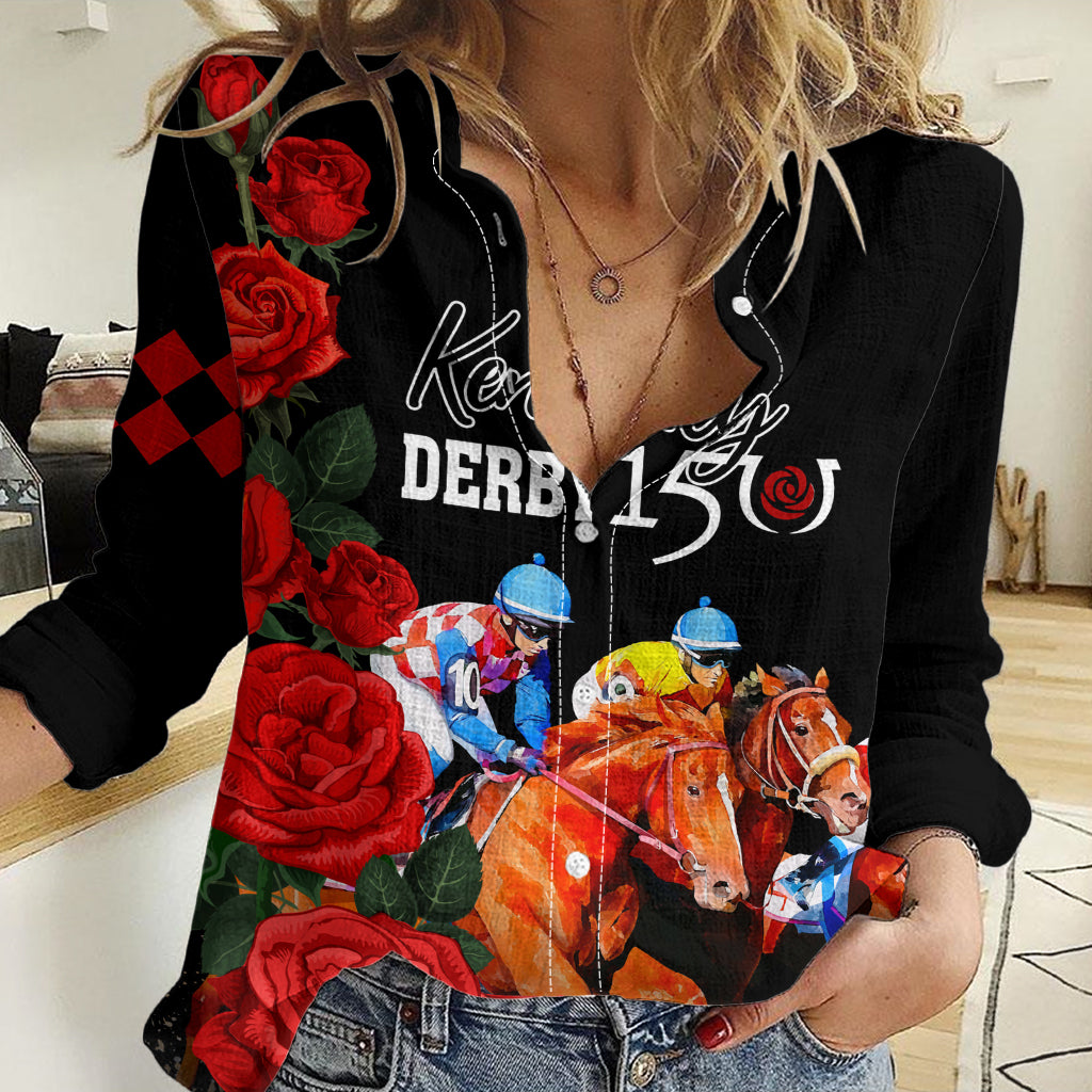 Horse Racing Custom Women Casual Shirt 150 Anniversary Race For the Roses