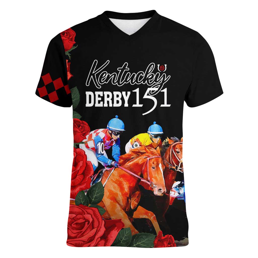 Horse Racing Custom Women V Neck T Shirt 151st Anniversary Race For the Roses LT7