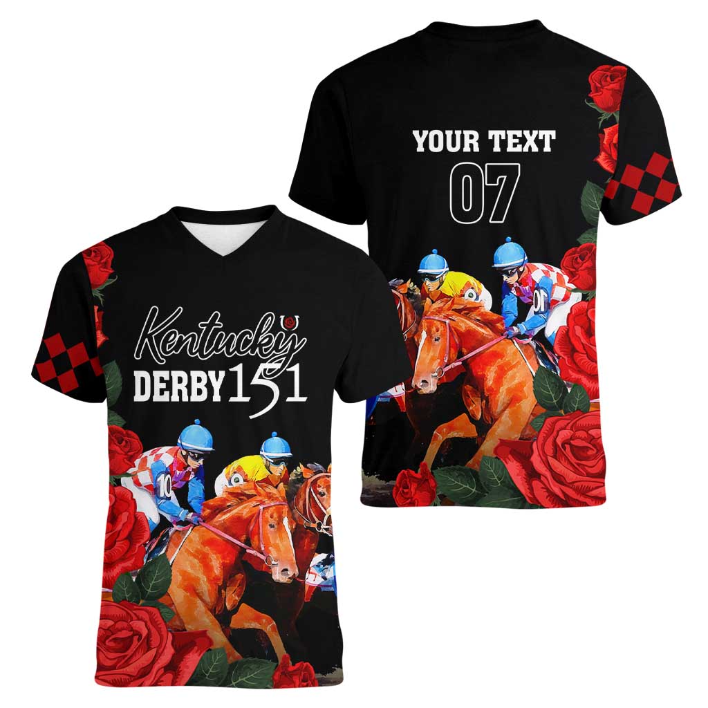 Horse Racing Custom Women V Neck T Shirt 151st Anniversary Race For the Roses LT7