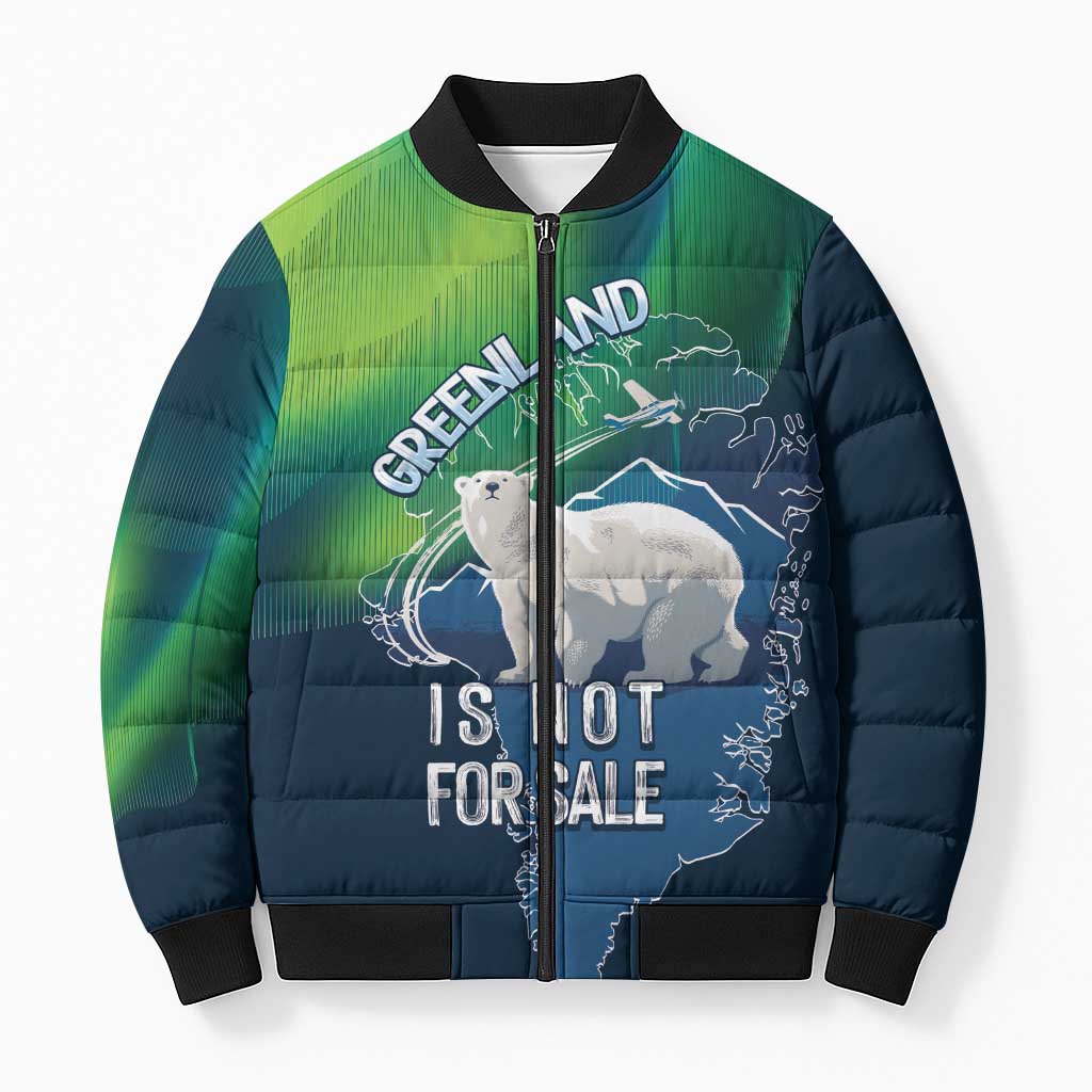 Greenland Is Not For Sale Bomber Puffer Jacket Arctic Aurora Borealis