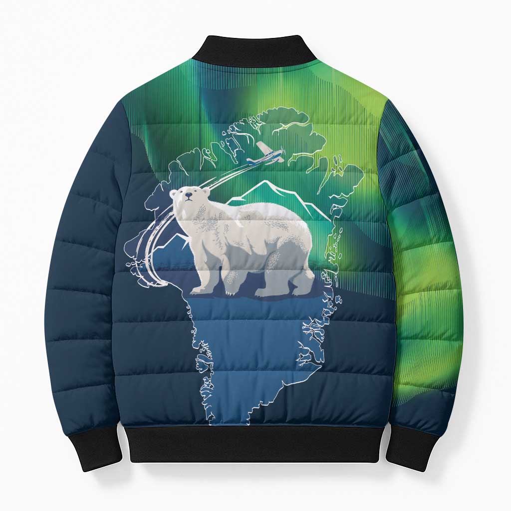 Greenland Is Not For Sale Bomber Puffer Jacket Arctic Aurora Borealis