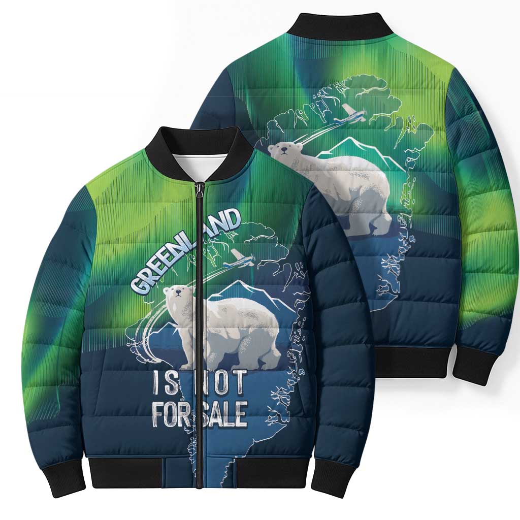 Greenland Is Not For Sale Bomber Puffer Jacket Arctic Aurora Borealis